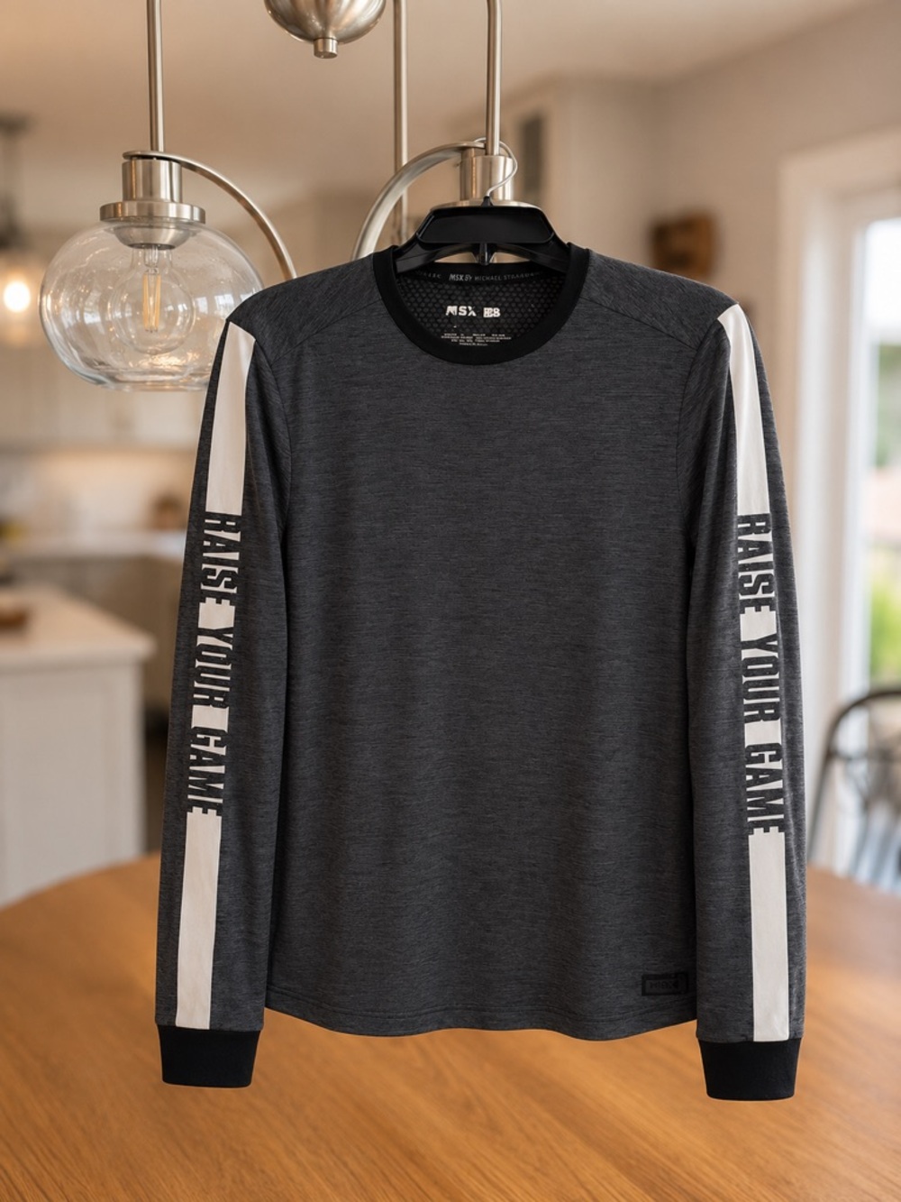 Men's Dark Gray Long-Sleeve Athletic Tee with White Sleeve Panels